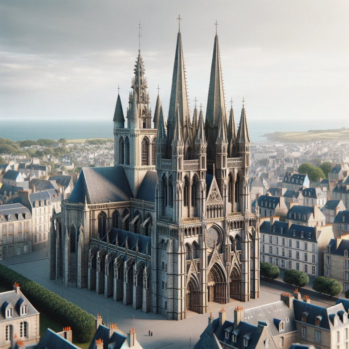 Image de la cathédrale Saint-Corentin à Quimper, générée par une IA